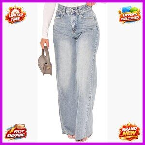 High Waist Straight Leg Boyfriend Jeans, Stretchy Denim, Loose Fit